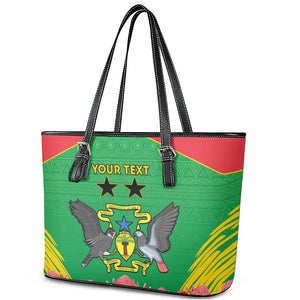 Personalized Afro Sao Tome and Principe Leather Tote Bag Coat Of Arms - African Pattern