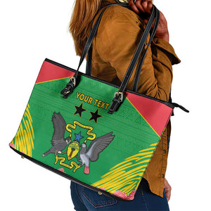 Personalized Afro Sao Tome and Principe Leather Tote Bag Coat Of Arms - African Pattern