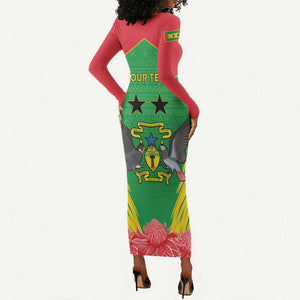 Personalized Afro Sao Tome and Principe Long Sleeve Bodycon Dress Coat Of Arms - African Pattern LT15