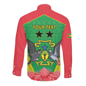 Personalized Afro Sao Tome and Principe Long Sleeve Button Shirt Coat Of Arms - African Pattern