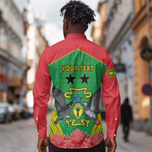 Personalized Afro Sao Tome and Principe Long Sleeve Button Shirt Coat Of Arms - African Pattern