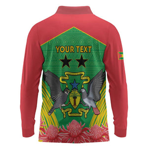 Personalized Afro Sao Tome and Principe Long Sleeve Polo Shirt Coat Of Arms - African Pattern