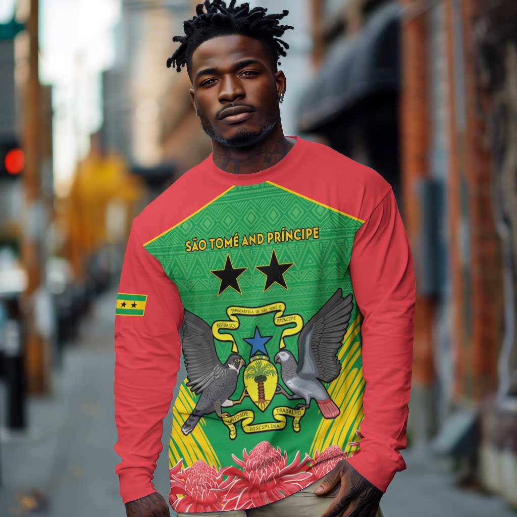 Personalized Afro Sao Tome and Principe Long Sleeve Shirt Coat Of Arms - African Pattern