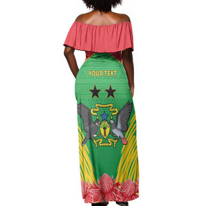 Personalized Afro Sao Tome and Principe Off Shoulder Maxi Dress Coat Of Arms - African Pattern