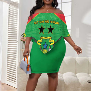 Personalized Afro Sao Tome and Principe Off Shoulder Short Dress Coat Of Arms - African Pattern