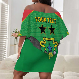 Personalized Afro Sao Tome and Principe Off Shoulder Short Dress Coat Of Arms - African Pattern