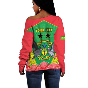 Personalized Afro Sao Tome and Principe Off Shoulder Sweater Coat Of Arms - African Pattern