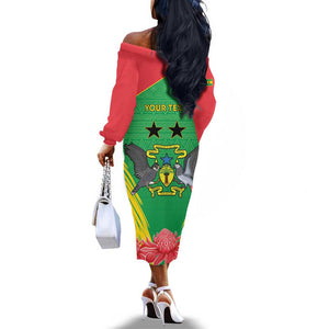 Personalized Afro Sao Tome and Principe Off The Shoulder Long Sleeve Dress Coat Of Arms - African Pattern