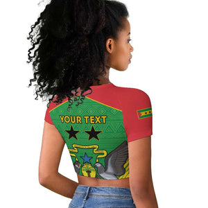 Personalized Afro Sao Tome and Principe Raglan Cropped T shirt Coat Of Arms - African Pattern