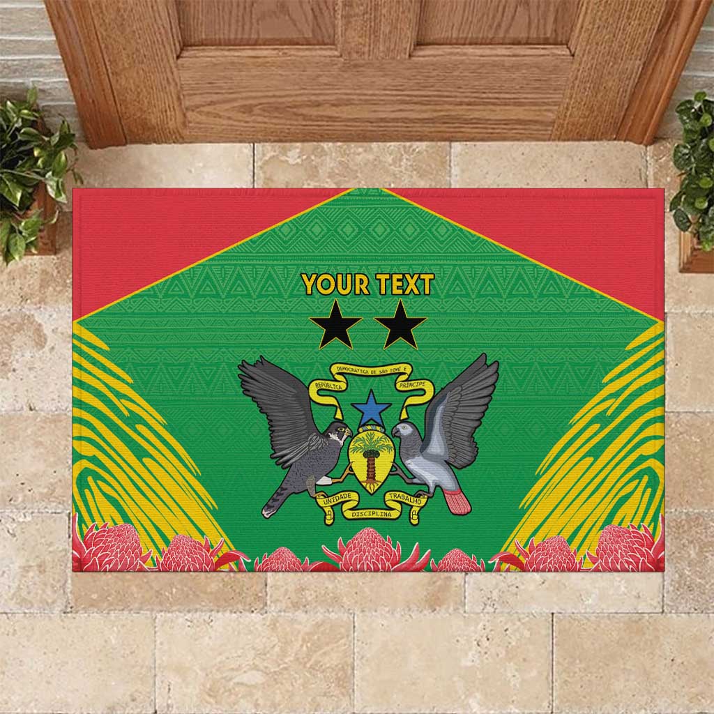 Personalized Afro Sao Tome and Principe Rubber Doormat Coat Of Arms - African Pattern