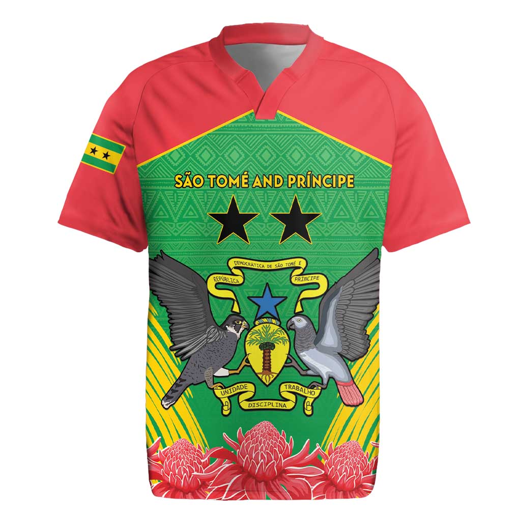 Personalized Afro Sao Tome and Principe Rugby Jersey Coat Of Arms - African Pattern