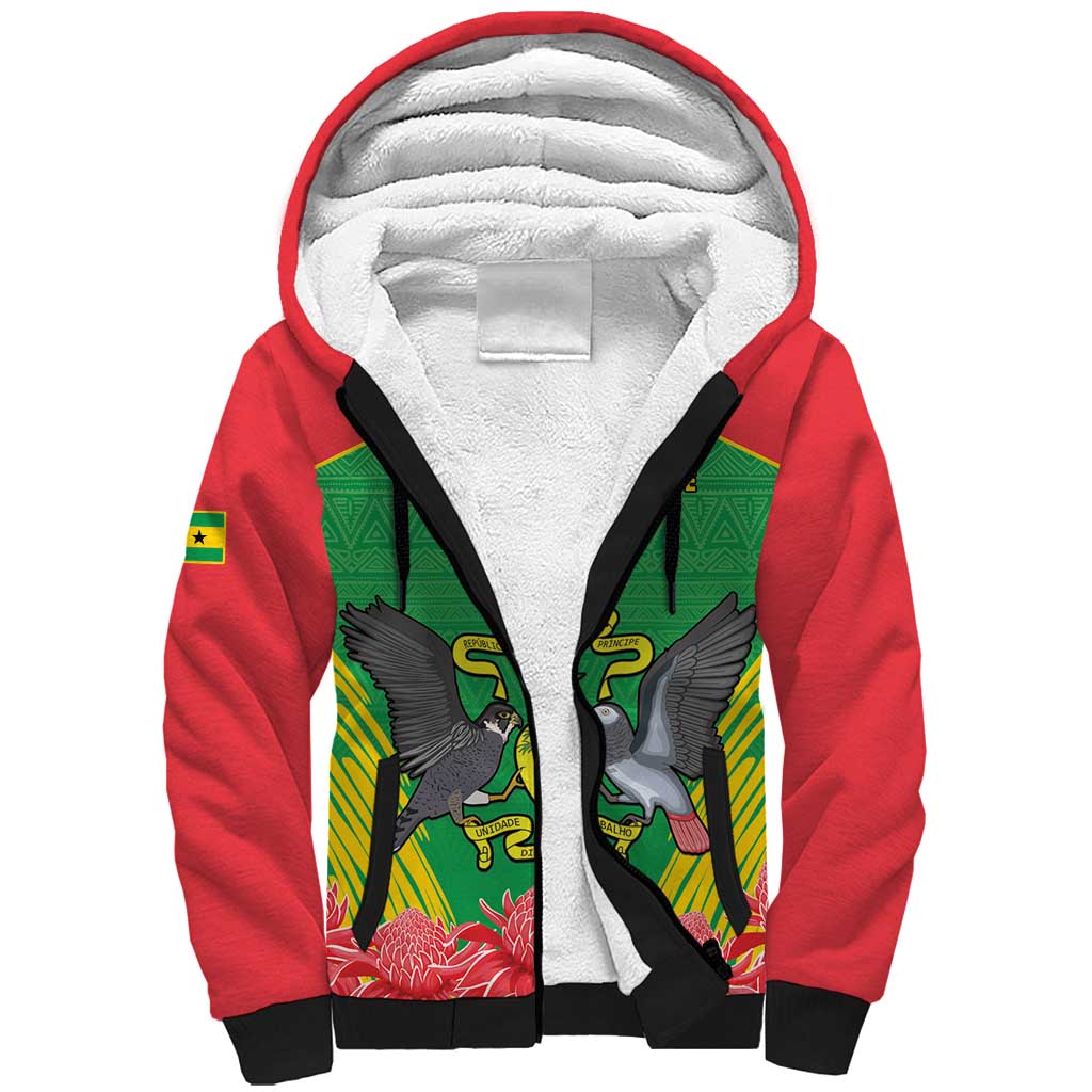 Personalized Afro Sao Tome and Principe Sherpa Hoodie Coat Of Arms - African Pattern