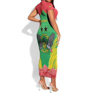 Personalized Afro Sao Tome and Principe Short Sleeve Bodycon Dress Coat Of Arms - African Pattern