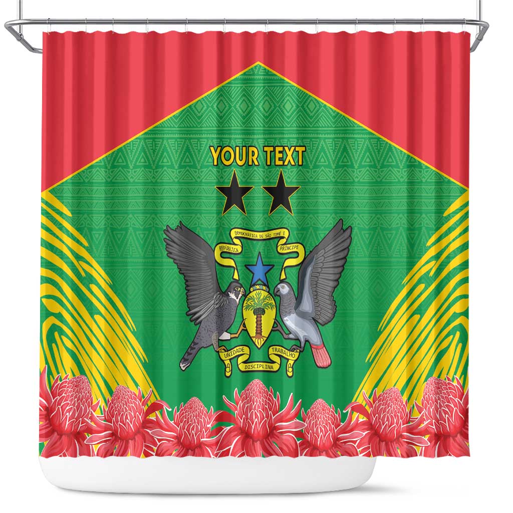 Personalized Afro Sao Tome and Principe Shower Curtain Coat Of Arms - African Pattern