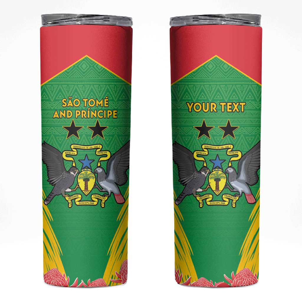 Personalized Afro Sao Tome and Principe Skinny Tumbler Coat Of Arms - African Pattern