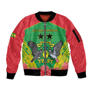 Personalized Afro Sao Tome and Principe Sleeve Zip Bomber Jacket Coat Of Arms - African Pattern