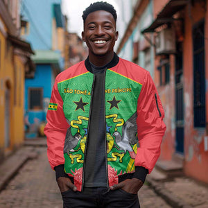 Personalized Afro Sao Tome and Principe Sleeve Zip Bomber Jacket Coat Of Arms - African Pattern