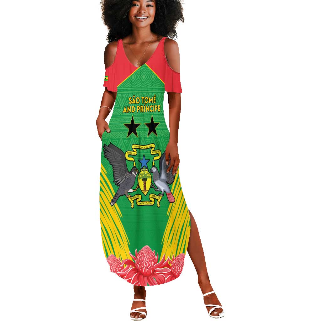 Personalized Afro Sao Tome and Principe Summer Maxi Dress Coat Of Arms - African Pattern