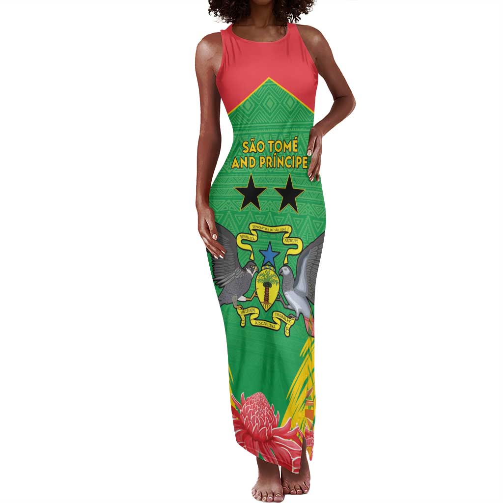 Personalized Afro Sao Tome and Principe Tank Maxi Dress Coat Of Arms - African Pattern