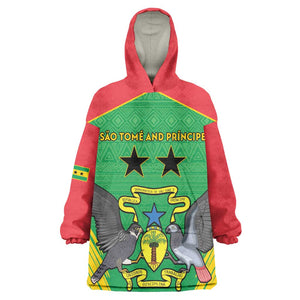 Personalized Afro Sao Tome and Principe Wearable Blanket Hoodie Coat Of Arms - African Pattern