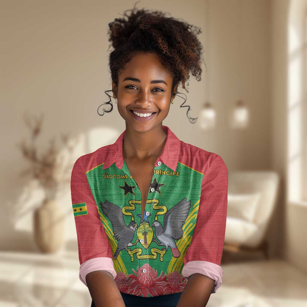Personalized Afro Sao Tome and Principe Women Casual Shirt Coat Of Arms - African Pattern LT15