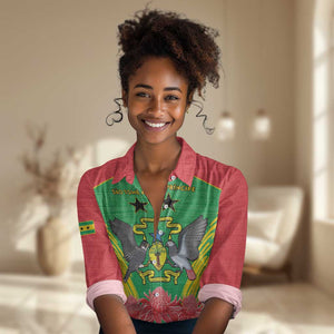 Personalized Afro Sao Tome and Principe Women Casual Shirt Coat Of Arms - African Pattern