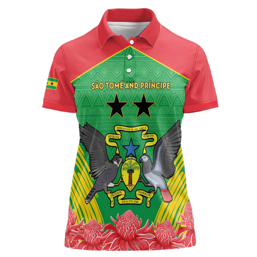 Personalized Afro Sao Tome and Principe Women Polo Shirt Coat Of Arms - African Pattern