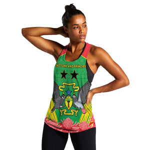 Personalized Afro Sao Tome and Principe Women Racerback Tank Coat Of Arms - African Pattern