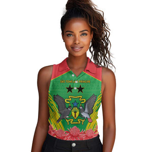 Personalized Afro Sao Tome and Principe Women Sleeveless Polo Shirt Coat Of Arms - African Pattern