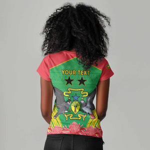 Personalized Afro Sao Tome and Principe Women V-Neck T-Shirt Coat Of Arms - African Pattern