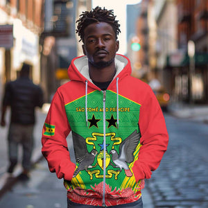 Personalized Afro Sao Tome and Principe Zip Hoodie Coat Of Arms - African Pattern