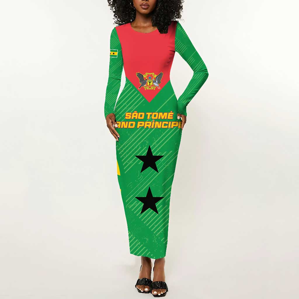 Sao Tome and Principe Football Custom Long Sleeve Bodycon Dress Sporty Style - Green Color