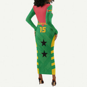 Sao Tome and Principe Football Custom Long Sleeve Bodycon Dress Sporty Style - Green Color LT15