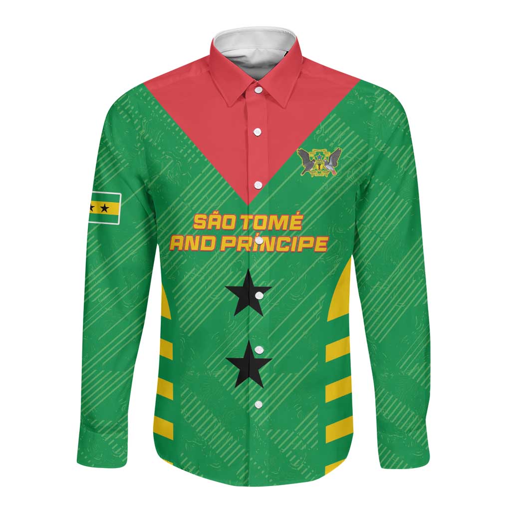 Sao Tome and Principe Football Custom Long Sleeve Button Shirt Sporty Style - Green Color