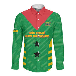 Sao Tome and Principe Football Custom Long Sleeve Button Shirt Sporty Style - Green Color