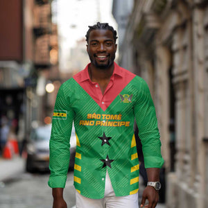 Sao Tome and Principe Football Custom Long Sleeve Button Shirt Sporty Style - Green Color