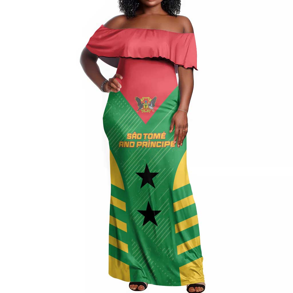 Sao Tome and Principe Football Custom Off Shoulder Maxi Dress Sporty Style - Green Color