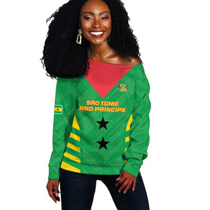 Sao Tome and Principe Football Custom Off Shoulder Sweater Sporty Style - Green Color