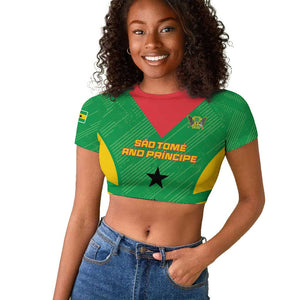 Sao Tome and Principe Football Custom Raglan Cropped T shirt Sporty Style - Green Color