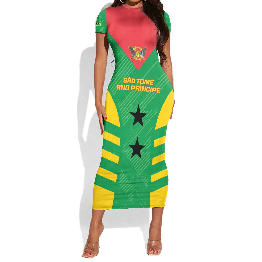 Sao Tome and Principe Football Custom Short Sleeve Bodycon Dress Sporty Style - Green Color