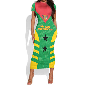 Sao Tome and Principe Football Custom Short Sleeve Bodycon Dress Sporty Style - Green Color