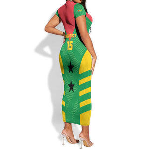 Sao Tome and Principe Football Custom Short Sleeve Bodycon Dress Sporty Style - Green Color