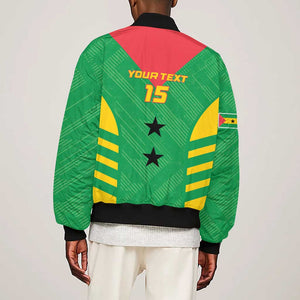 Sao Tome and Principe Football Custom Sleeve Zip Bomber Jacket Sporty Style - Green Color