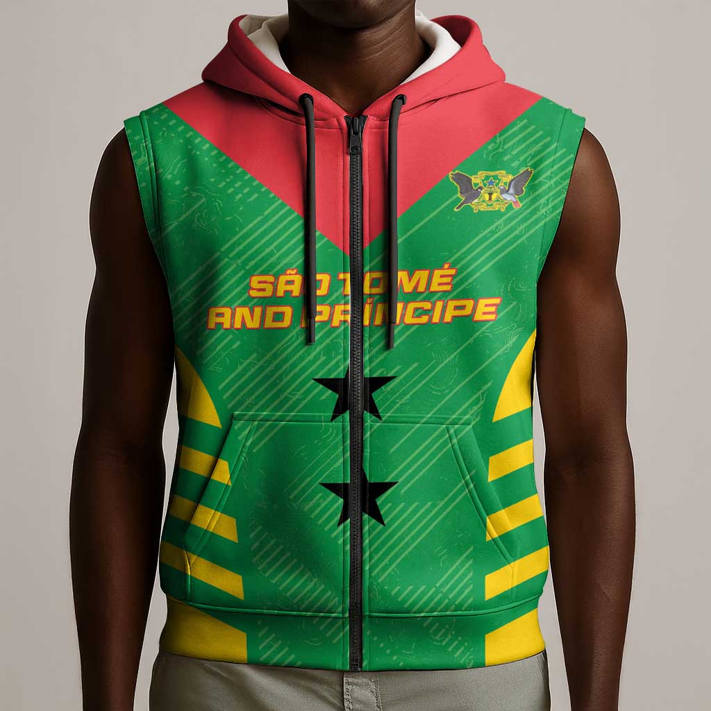Sao Tome and Principe Football Custom Sleeveless Zip Hoodie Sporty Style - Green Color - African Pride