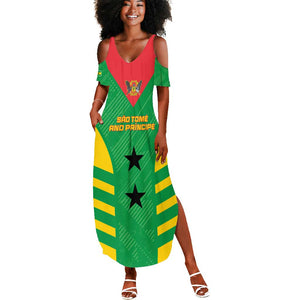 Sao Tome and Principe Football Custom Summer Maxi Dress Sporty Style - Green Color