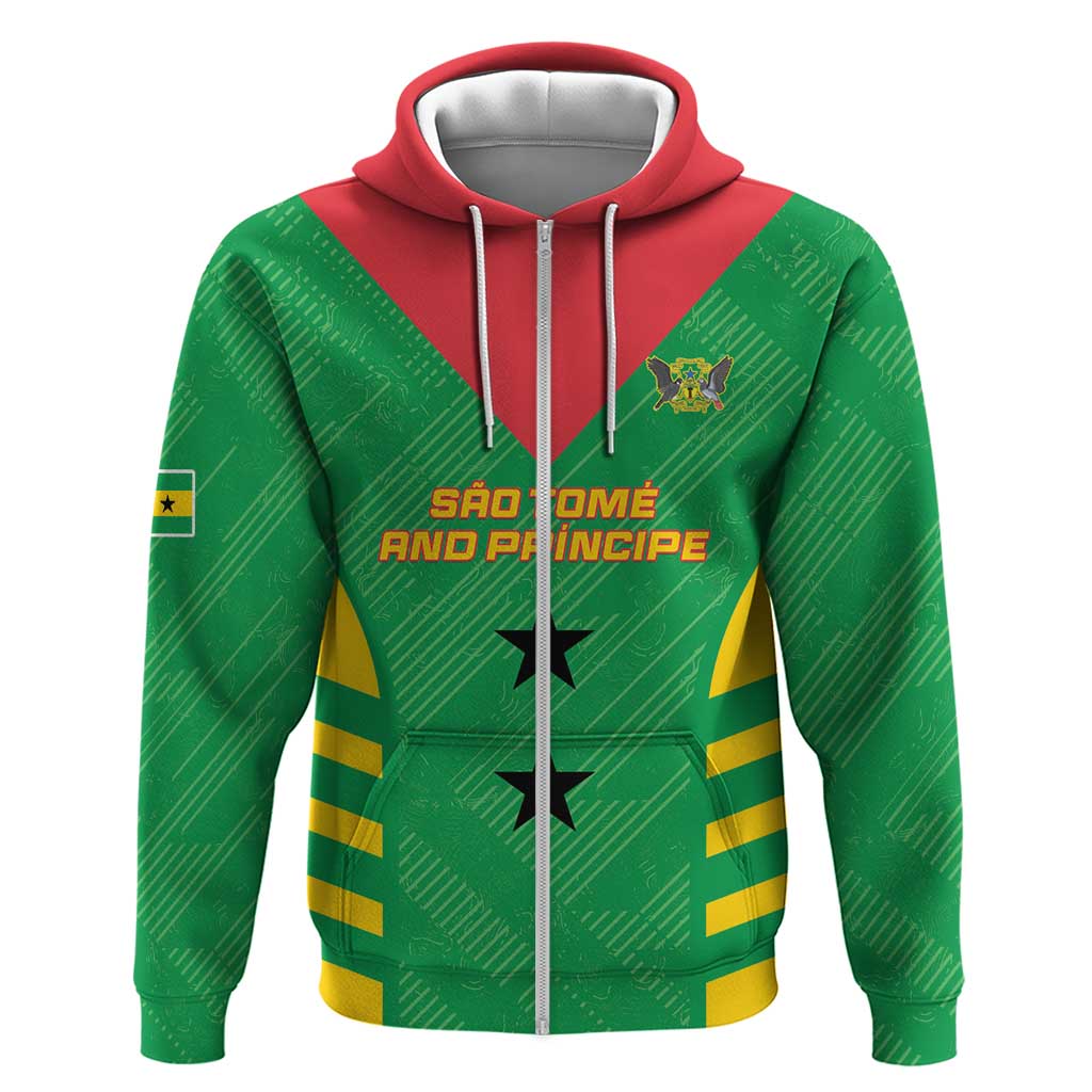 Sao Tome and Principe Football Custom Zip Hoodie Sporty Style - Green Color