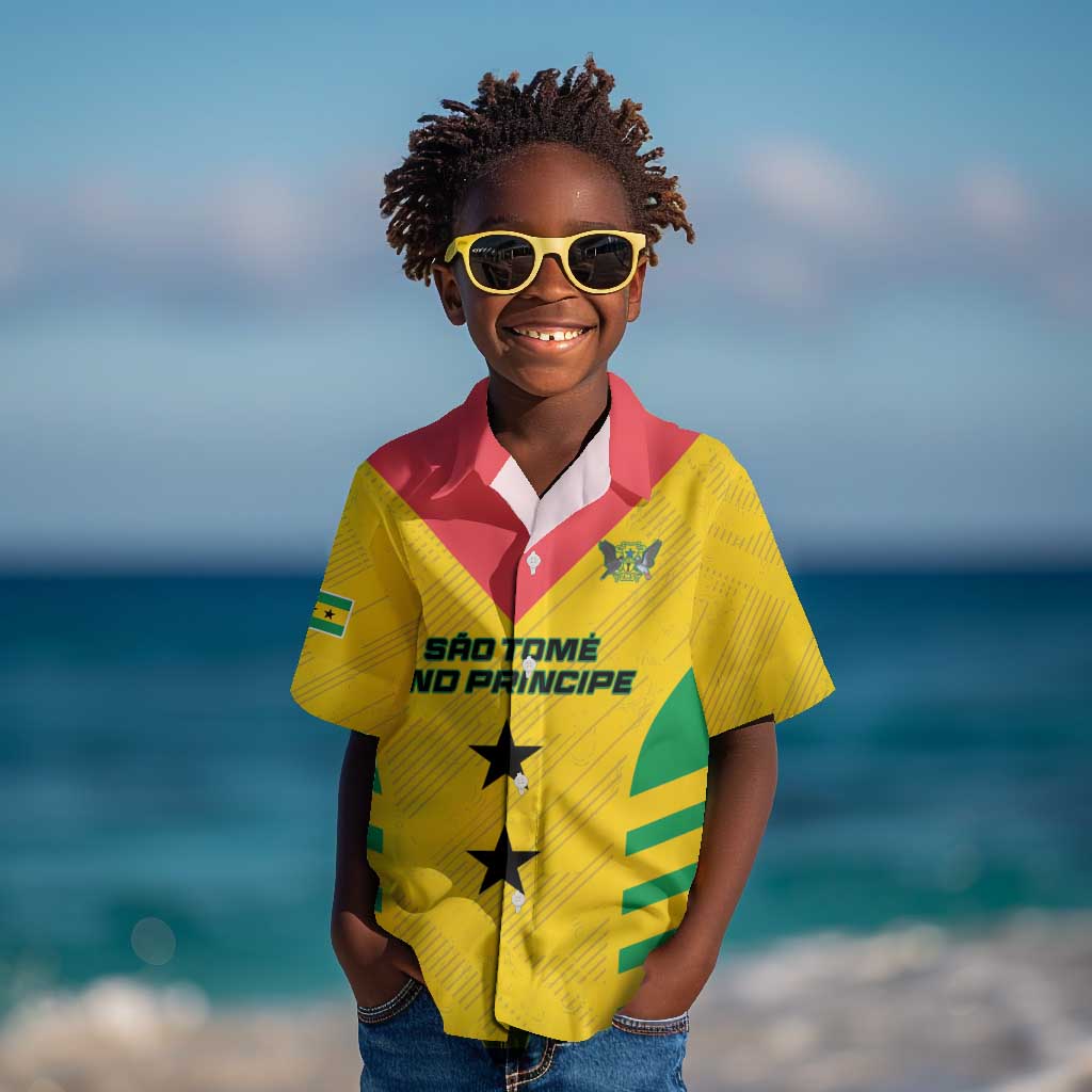 Sao Tome and Principe Football Custom Kid Hawaiian Shirt Sporty Style - Yellow Color