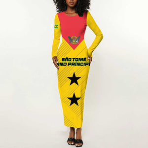 Sao Tome and Principe Football Custom Long Sleeve Bodycon Dress Sporty Style - Yellow Color