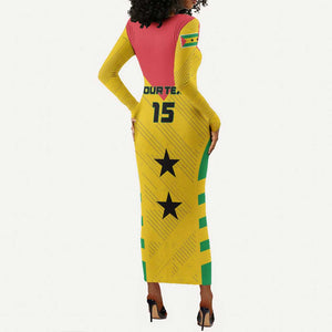 Sao Tome and Principe Football Custom Long Sleeve Bodycon Dress Sporty Style - Yellow Color