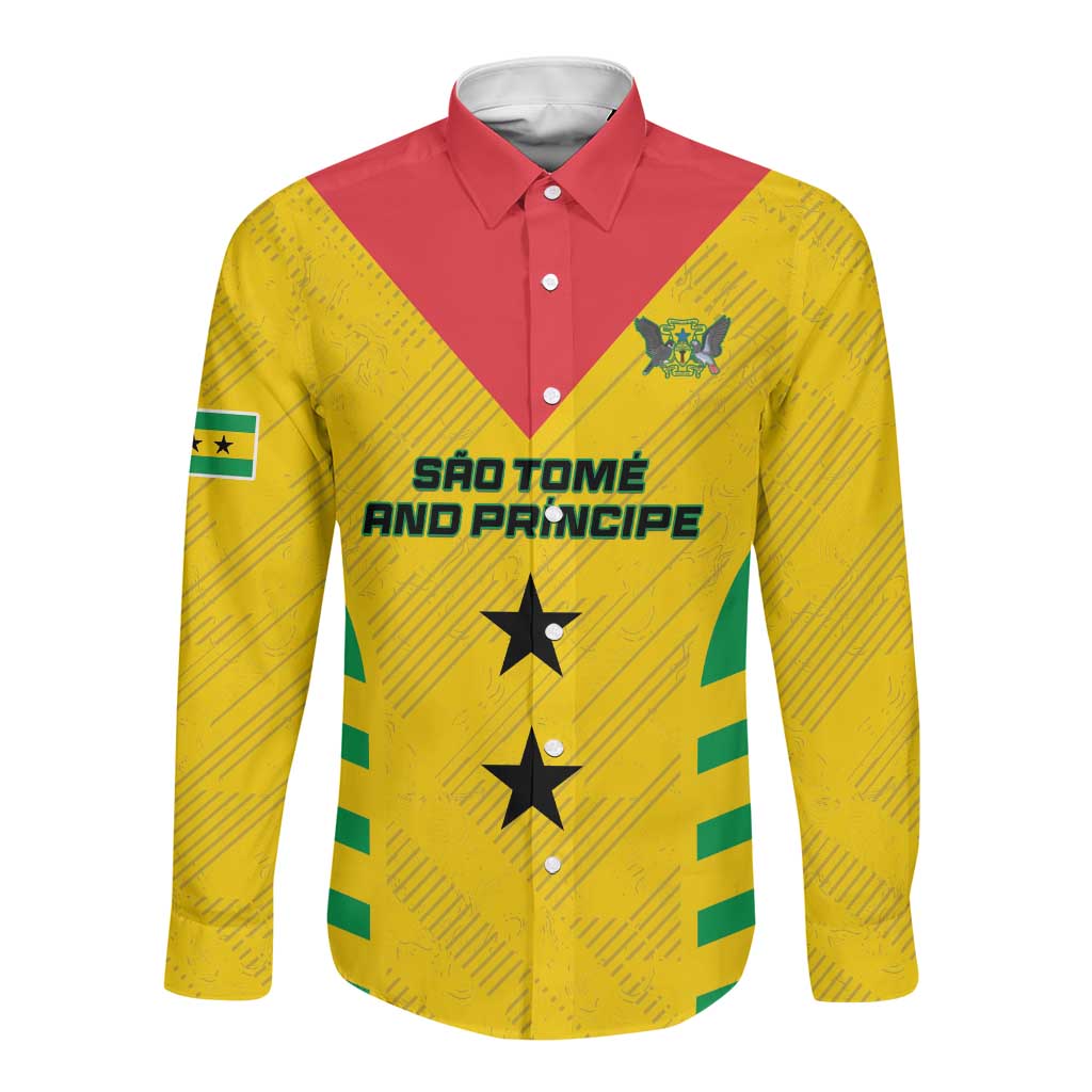 Sao Tome and Principe Football Custom Long Sleeve Button Shirt Sporty Style - Yellow Color